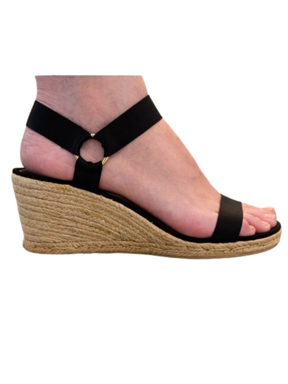 Ralph Lauren Black Espadrille Ankle-Strap Wedge Sandals